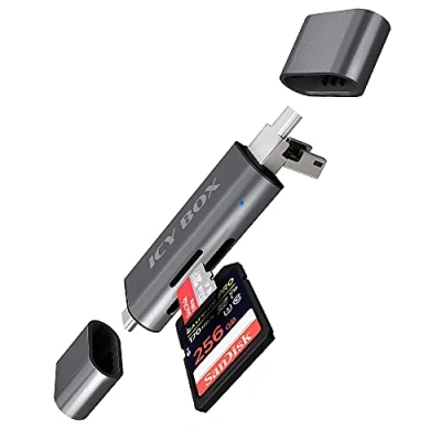 Immagine di ICY BOX Lettore di schede SD con USB 3.0 per e Micro SD, 3 connettori (USB C, A, USB), OTG, in alluminio, IB CR201 C3