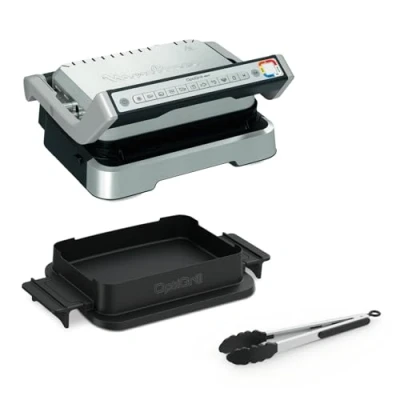 Immagine di Moulinex Optigrill 4in1 + Pinza, Barbecue e Forno in Unico Dispositivo, Ideale per Pasto Completo, Tecnologia Intelligente 9 Programmi di Cottura Automatici, Piastre Antiaderenti, GI776D