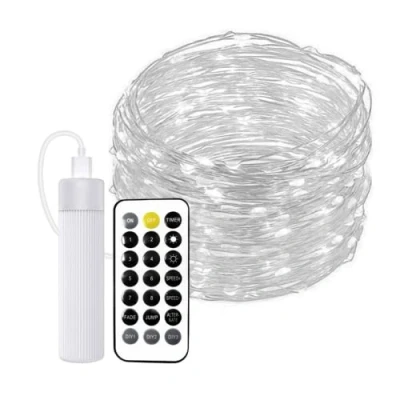 Immagine di JANDEI Catena Luminosa a LED Luce Fredda, 20 metri, 200 LEDs, Ghirlanda con Telecomando, Timer, Ricaricabile tramite USB (Batteria Portatile 1800MA). Stringa per Decorazione Interni ed Esterni