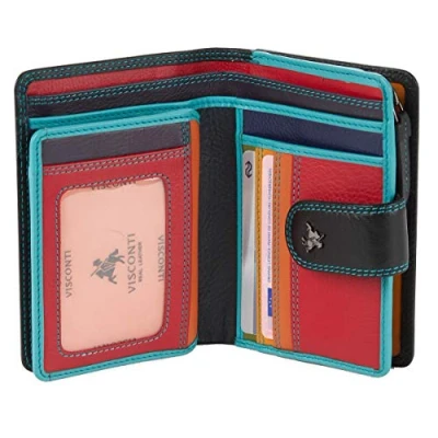 Immagine di VISCONTI portafoglio di pelle da donna a piegatura doppia Rainbow multicolore Multicolor Purse (RB51): (Nero/blk)