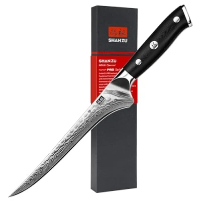 Immagine di SHAN ZU Coltello per filettare 7&quot; Damasco, Disossare in Acciaio Damasco ad alto Tenore di Carbonio a 67 Strati, da Cucina con Impugnatura Ergonomica Fibra Vetro G10
