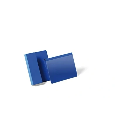 Immagine di Durable 172107 Buste con Aletta Pieghevole di Aggancio (A6 Orizzontale), 168 x 216 0.6 mm (L H P), Confezione da 50 Pezzi, Blu