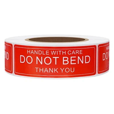Immagine di Hybsk, etichette adesive con scritta in lingua inglese “Handle With Care Do Not Bend Thank you, 2,5 cm x 7,6 cm, totale di 500 per rotolo