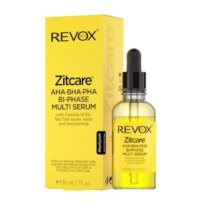 Immagine di REVOX Zitcare AHA BHA PHA Bi Phase Multi Siero, 30 ml, Siero facciale, Esfoliazione Morbida, Detergente per pori e punti neri, Leviga la pelle, Bilancia il grasso, Idrata lenisce l&#039;irritazione