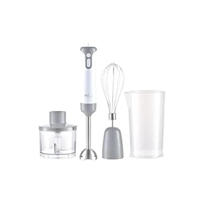 Immagine di Melchioni Family Frullatore a Immersione MIXXXO TRIO, Piede in Acciaio Removibile, Minipimer 2 Velocità, Lame Acciaio, Tritatutto da 500ml, Fruste e Bicchiere Graduato, 400W