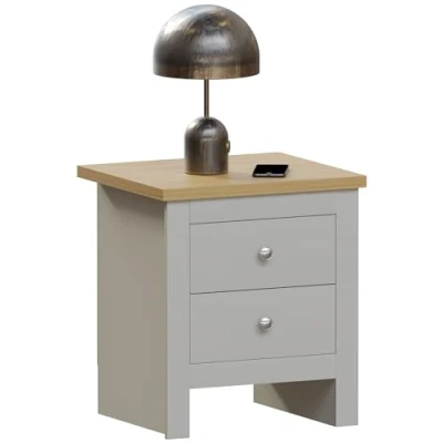 Immagine di Vida Designs Comodino con 2 Cassetti Arlington, Legno Ingegnerizzato, Grigio e Quercia, W D, H 51 x L 45 P 40 cm Circa