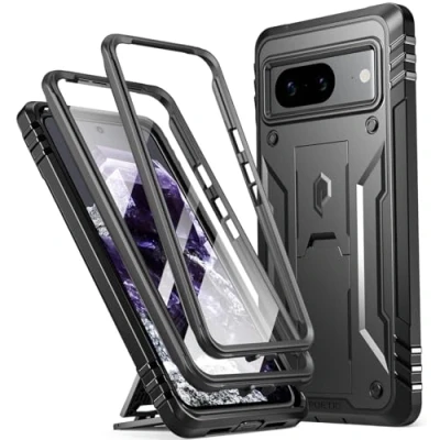 Immagine di Poetic Revolution Custodia per Google Pixel 8 5G da 6,2 pollici, testato contro cadute m, resistente agli urti, con cavalletto e protezione schermo integrata, colore nero