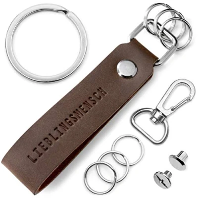 Immagine di FABACH Portachiavi in Pelle con anello intercambiabile confezione regalo per migliore amica e partner incisione Lieblingsmensch portachiavi,
