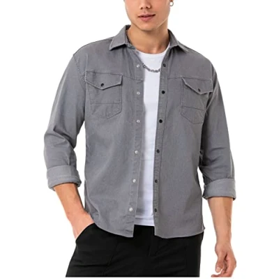 Immagine di Redbridge Camicia in denim di alta qualità, cotone, casual, grigio., S