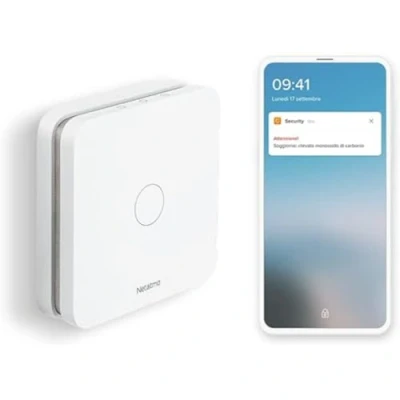 Immagine di Netatmo Rilevatore Di Monossido Carbonio Intelligente, Wi Fi, Autonomia 10 Anni, Allarme Da 85 Db, Certificazioni En 50291 E Nf, Nco It, ‎Udibile, Bianco, ‎10 x 2.3 cm, 390 grammi