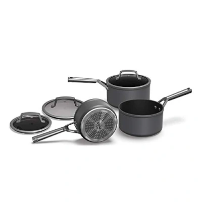 Immagine di Ninja Foodi ZEROSTICK Set di Pentole, 3 Pentolini Antiaderenti, Alluminio Anodizzato Antigraffio, Coperchi in Vetro, Compatibile con Piastra a Induzione, Lavastoviglie e Forno 260C, Grigio C33000EU