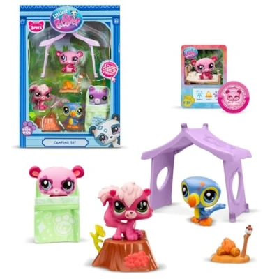 Immagine di Bandai Littlest Pet Shop Pack Set Campeggio 3 Animali e accessori Panda Tucano Scoiattolo Confezione Giocattolo Mini Figure Carini per Bambini dai 4 Anni in su BF00574