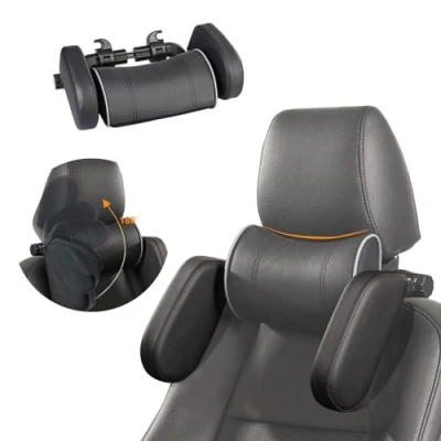 Immagine di Todeco poggiatesta per auto, cuscino 180 regolabile set di cuneo testa laterale e cuscini da collo ideale viaggi auto adulti bambini, barra regolabile, nero,