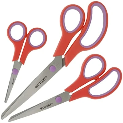Immagine di Westcott Easy Grip Scissors 3 pezzi Rosso Set di Forbici universali con impugnatura confortevole Lama in acciaio inox extra affilata e resistente per casa ufficio N 90031 00