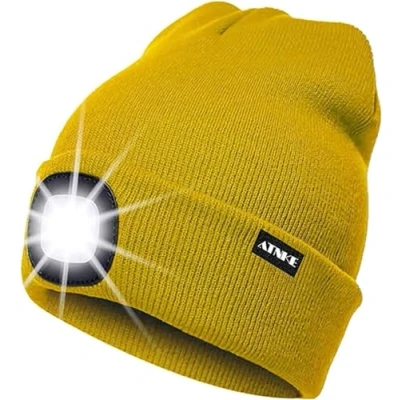 Immagine di ATNKE LED Cappello Illuminato Berretto,USB Ricaricabile da Corsa 4 Impermeabile Luce Invernale Calda Lampada Frontale Regali per Uomo e Donna/Yellow