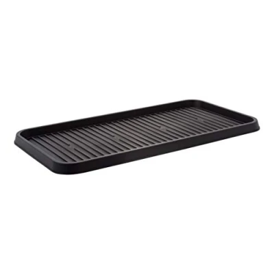 Immagine di Iris Ohyama, scolapiatti, vassoio, scarpiera in plastica e cestino per stivali con bordo, Lotto di 2, SHT L, nero, impilabile, clip chiusura L38 x P30,5 A2,5 cm