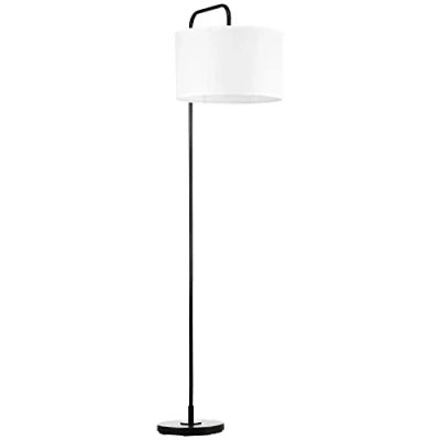 Immagine di HOMCOM Lampada da Terra Arcuata con Interruttore a Pedale e Paralume in Tessuto Effetto Lino, Piantana Acciaio, 64x38x163.5 cm, Bianca Nera
