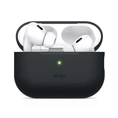 Immagine di elago Custodia in silicone compatibile con Apple AirPods Pro di seconda generazione, LED anteriore visibile, supporta la ricarica wireless (nero)