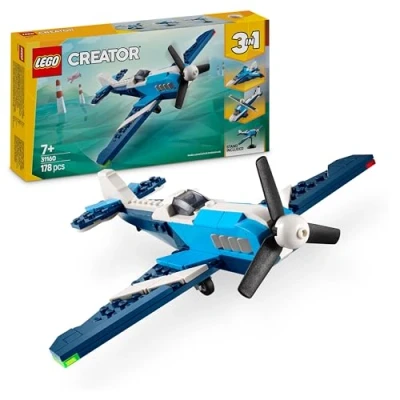 Immagine di LEGO Creator 3 in 1 Velivolo: Aereo da Competizione, Modello di Aeroplano Giocattolo Trasformabile Elicottero e Jet con Parti Mobili Supporto, Giochi d&#039;Avventura per Bambini 7 Anni 31160