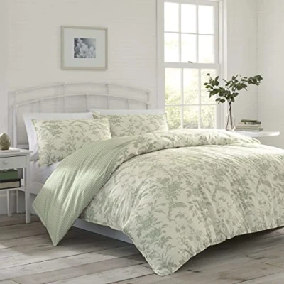 Immagine di Laura Ashley Home Set copripiumino per letto matrimoniale, reversibile, in cotone, con federa coordinata, decorazione la casa leggera tutte le stagioni (Natalie Sage, Twin)