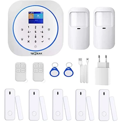 Immagine di TECPEAK Sistema di Allarme Domestico Senza Fili, Kit WiFi/GSM con Sicurezza Sirena, Controllabile a Distanza tramite Telefono Cellulare (A1 B)