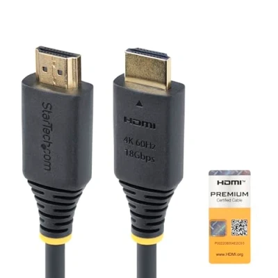 Immagine di StarTech.com cavo HDMI ad alta velocità Certificato Premium da 1m, 4K 60Hz/1440p 144Hz, 18Gbps, UHD 2.0