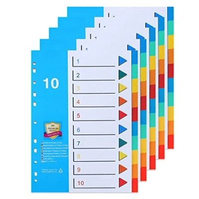 Immagine di Divisori per Raccoglitori Formato A4(5 Pezzi) con 10 Linguette Colorate,Numerati 1 10,per Scuola e Ufficio