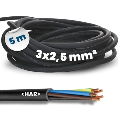 Immagine di Kalitec H07RN F cavo in gomma 3 x 2,5 mm², con conduttore di protezione per esterni, elettrico nero, flessibile, resistente ai raggi UV e all&#039;olio, collegamento 3G2,5, a