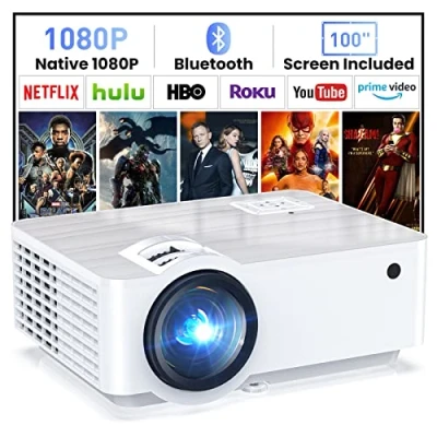 Immagine di HOPVISION Proiettore, Nativo 1080P Proiettore 4K Mini 9500 Lumens Multimedia Home Cinema Bluetooth 5.1 con schermo da 100&quot; compatibile HDMI, USB, AV, Smartphone, Computer portatile