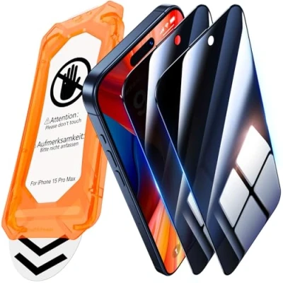 Immagine di UniqueMe per iPhone 15 Pro Privacy Pellicola Protettiva [Protezione Completa del Display] Anti Spia Vetro Temperato Pro, Installazione Automatica, 2 Pezzi