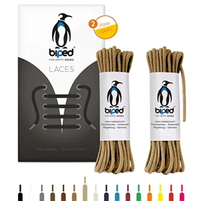 Immagine di biped LACES 2 paia di lacci rotondi in cotone ¿ mm sottili premium per scarpe e stivali pelle resistenti agli strappi lavabili made EU z2900(beige,75 cm)