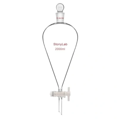 Immagine di stonylab 2L Imbuto Separatore con Rubinetto di Arresto in Vetro, Laboratorio Conico a Forma Pera Parete Pesante Vetro Borosilicato Giunto 24/29, Separatory Funnel