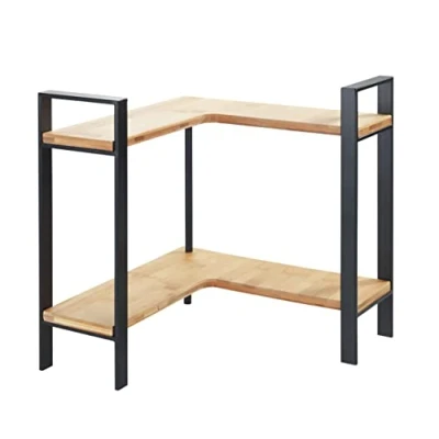 Immagine di WENKO ripiano angolare per Cucina Lou, Elegante Il Piano Lavoro in Metallo con mensole bambù, Due Livelli più Spazio Cucina, (L x A P): 30 33 cm, Nero/Marrone Chiaro