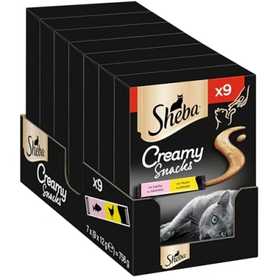Immagine di Sheba Creamy Snacks Delizia cremosa per gatti con pollo e salmone, pratici bastoncini da leccare dalla mano, 7 x 9 12 g