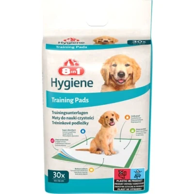 Immagine di 8in1 Cuscinetti per l&#039;educazione dei Cuccioli e Cani Anziani, incontinenti o Malati, Protezione a 5 Strati con Profumo di Erba, 1 Confezione (30 Pezzi)