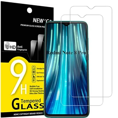 Immagine di NEW&#039;C 2 Pezzi, Vetro Temperato per Xiaomi Redmi Note 8 PRO, 9, Pellicola Prottetiva Anti Graffio, Impronte, Senza Bolle, Durezza 9H, 0,33mm Ultra Trasparente, Resistente