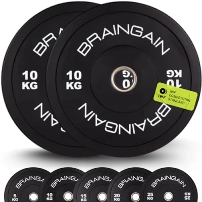 Immagine di BRAINGAIN Piastra Olimpica con Bumper Diverse Misure, Colore/Nero Piastre da 2&quot; per Allenamento Bilanciere 1,5 kg, 2,5 5 10 15 20 25 100 150 kg Coppie/Set