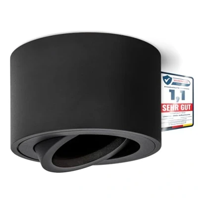 Immagine di linovum SMOL Faretto da installazione sopra intonaco, extra piatto, orientabile, colore nero opaco, rotondo, diametro 80 mm, adatto per moduli LED