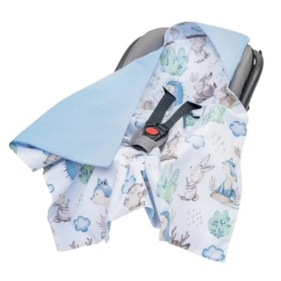 Immagine di Medi Partners Coperta 100% Cotone Waffle 85x85cm Bifacciale Multifunzionale Minky Morbida e Accogliente con Cappuccio per Passeggini Marsupio