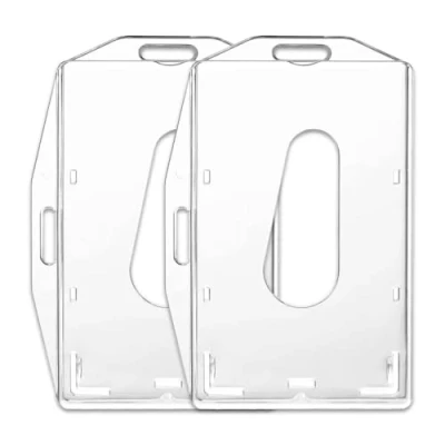 Immagine di NXPUXP 2 Pezzi Porta Badge,Porta Badge In Plastica Rigida Trasparente,Porta Carte Di Credito Con Slot Per Pollice,Per Ufficio Scuola Id Licenze Pass