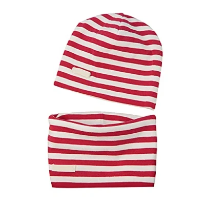 Immagine di LACOFIA Set di Berretto e Sciarpa Colletto per Bambina Cappello a Maglia neonata Cotone Sciarpe Bandana da Striscia Rossa 7 24 Mesi