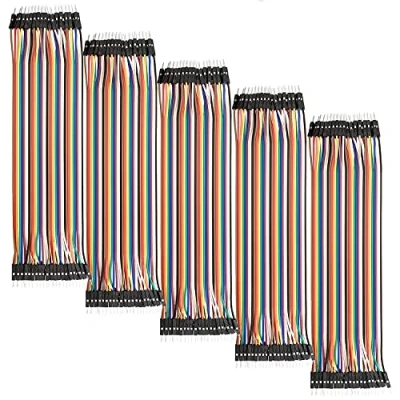 Immagine di AZDelivery 5 x Jumper Wire Cable 40 pezzi ciascuno 20 cm M2M Maschio a compatibile con Arduino E Raspberry Pi Breadboard incluso un Book!