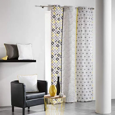 Immagine di douceur d&#039;Intérieur Cotone da interno, Remix, tenda a occhielli, Cotone, grigio/giallo, 140 x 240 cm