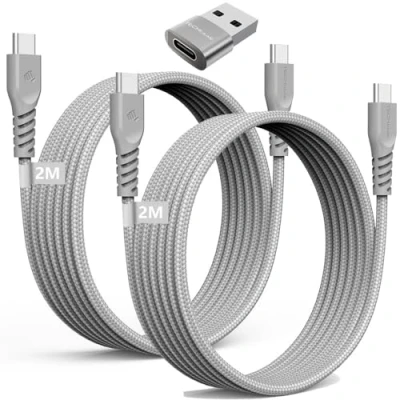 Immagine di &quot;TECHGEAR Cavo caricabatterie lungo USB C a 60 W (2M+2M+adattatore) intrecciato FORTE da tipo dati per ricarica rapida compatibile con iPhone 15, iPad Pro 2022, MacBook Pro,