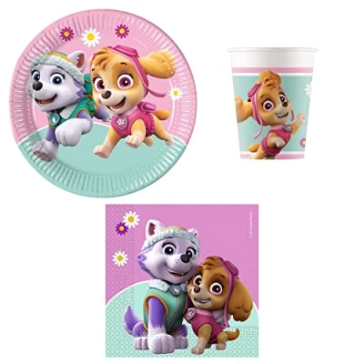 Immagine di Procos DY10273867 Set festa Paw Patrol Skye &amp; Everest Piccolo, piatti, tazze e tovaglioli, decorazione tavola, compleanno