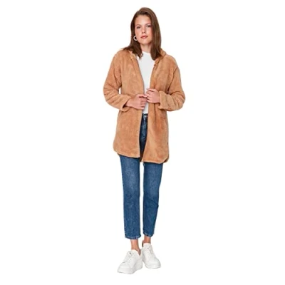 Immagine di Trendyol Damen Modest Regular Basic Plain Webstoff Winterjacke Cappotto, Camel, XL da Donna