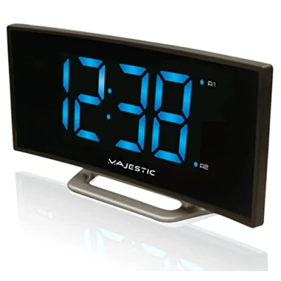 Immagine di Majestic SVE 234 Sveglia con ampio display LED 1.85 “curve luminosità regolabile, doppio allarme, adattatore corrente incluso, nero