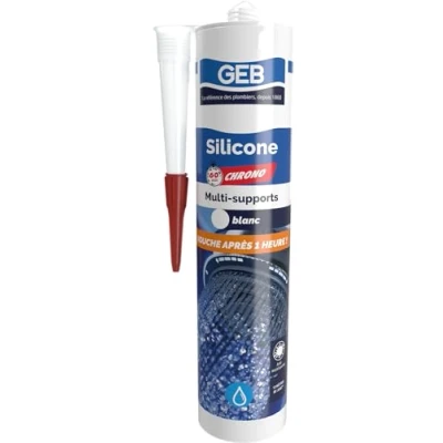 Immagine di GEB 3283988907807 Mastice in silicone acetico, 280 ml, 60 min Chrono, Bianco, Ø 5,5/32 x 58 mm