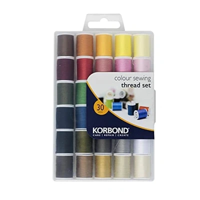 Immagine di Set completo per cucire 30 Rocchetti Korbond 1350 m x 45 colori Cuciture a mano e macchina, riparazioni, creazioni