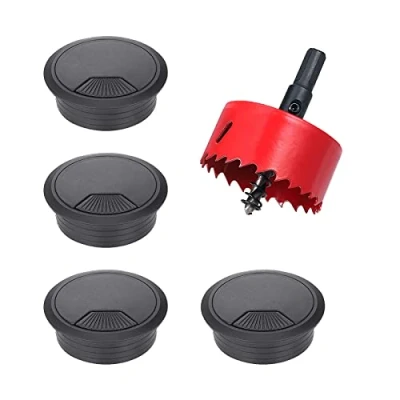 Immagine di 4 Pezzi Passacavi Scrivania Nera,Passacavi Rotondo Passacavo con 1 Sega a Tazza 60 mm,Passacavi da Scrivania,per Organizzare Filo Scrivanie,Uffici.